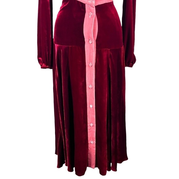 RAQUEL DINIZ EVA RUBY ROSE QUARTZ VELVET LONG SLEEVE CUTOUT A LINE MIDI DRESS - Picture 8 of 14